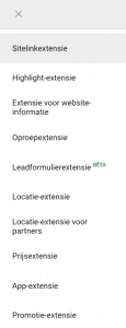 soorten extensies in Google Ads